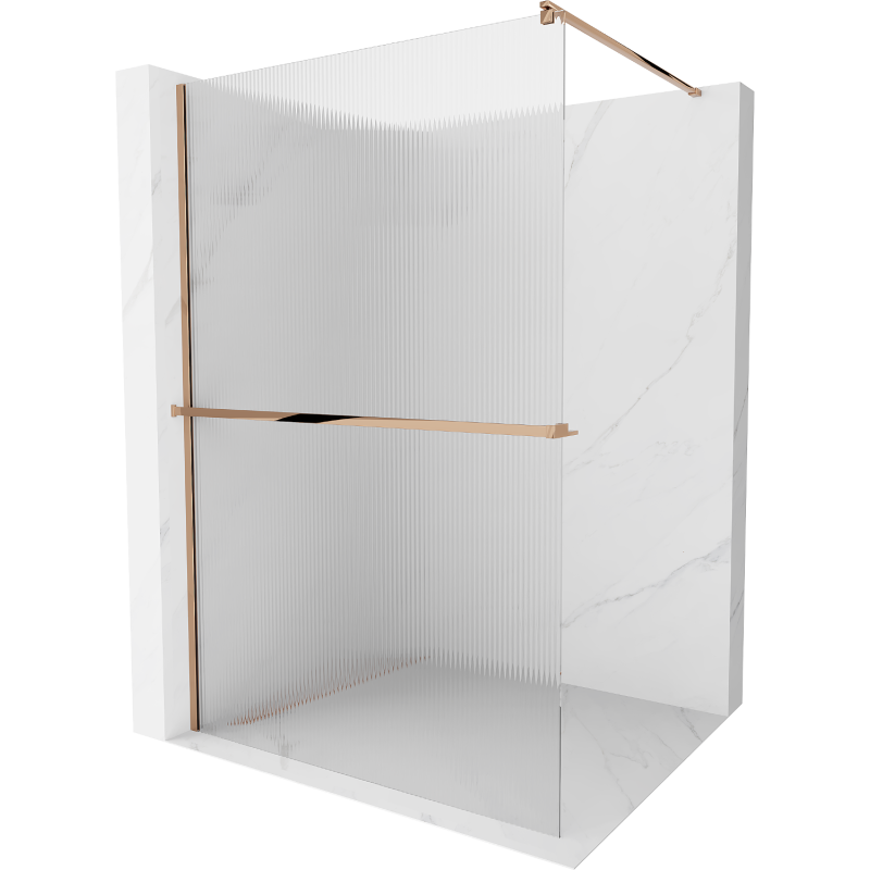 Mexen Kioto+ shower screen with a shelf and rail 100 x 200 cm, ribbed 8 mm, Rose gold - 800-100-121-60-09