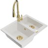 Mexen Carlos 1,5-compartment granite sink with a kitchen mixer tap Savita, White - 6518-20-672601-50