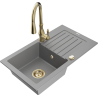 Mexen Pablo 1-compartment granite sink with a drip tray and kitchen mixer tap Savita, Grey - 6510-71-672601-50