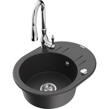 Mexen Kevin 1-compartment granite sink with a drip tray and kitchen mixer tap Savita, spotted black - 6517-76-672601-00