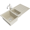 Mexen Andres 1.5-compartment granite sink with a drip tray and kitchen mixer tap Carla, Beige - 6515-69-670700-00