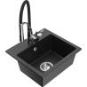 Mexen Milo 1-compartment granite sink with a kitchen mixer tap Aster, Black/Silver metallic - 6505-73-73450-07