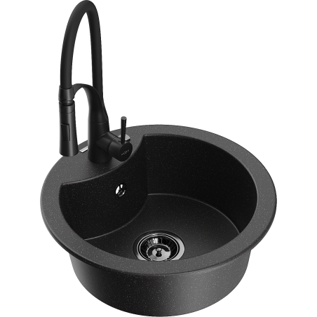 Mexen Diego 1-compartment granite sink with a kitchen mixer tap Aster, Black/Silver metallic - 6512-73-73450-70-B