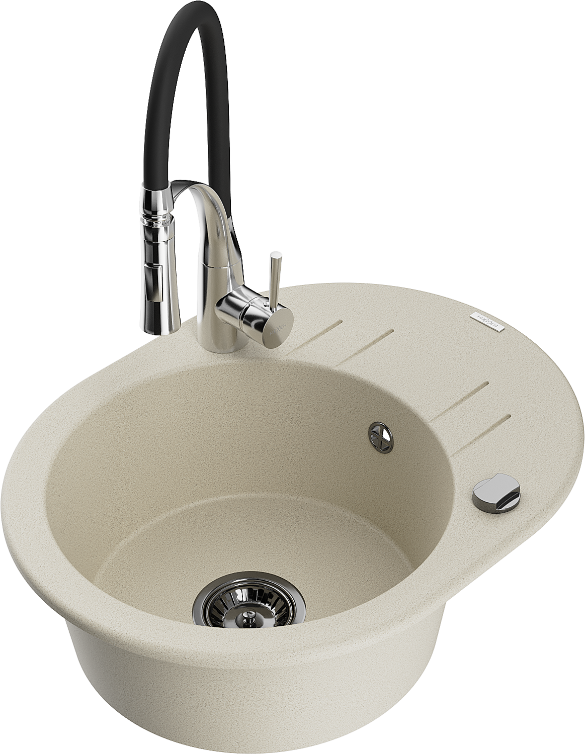 Mexen Kevin 1-compartment granite sink with a drip tray and kitchen mixer tap Aster, Beige - 6517-69-73450-07-B