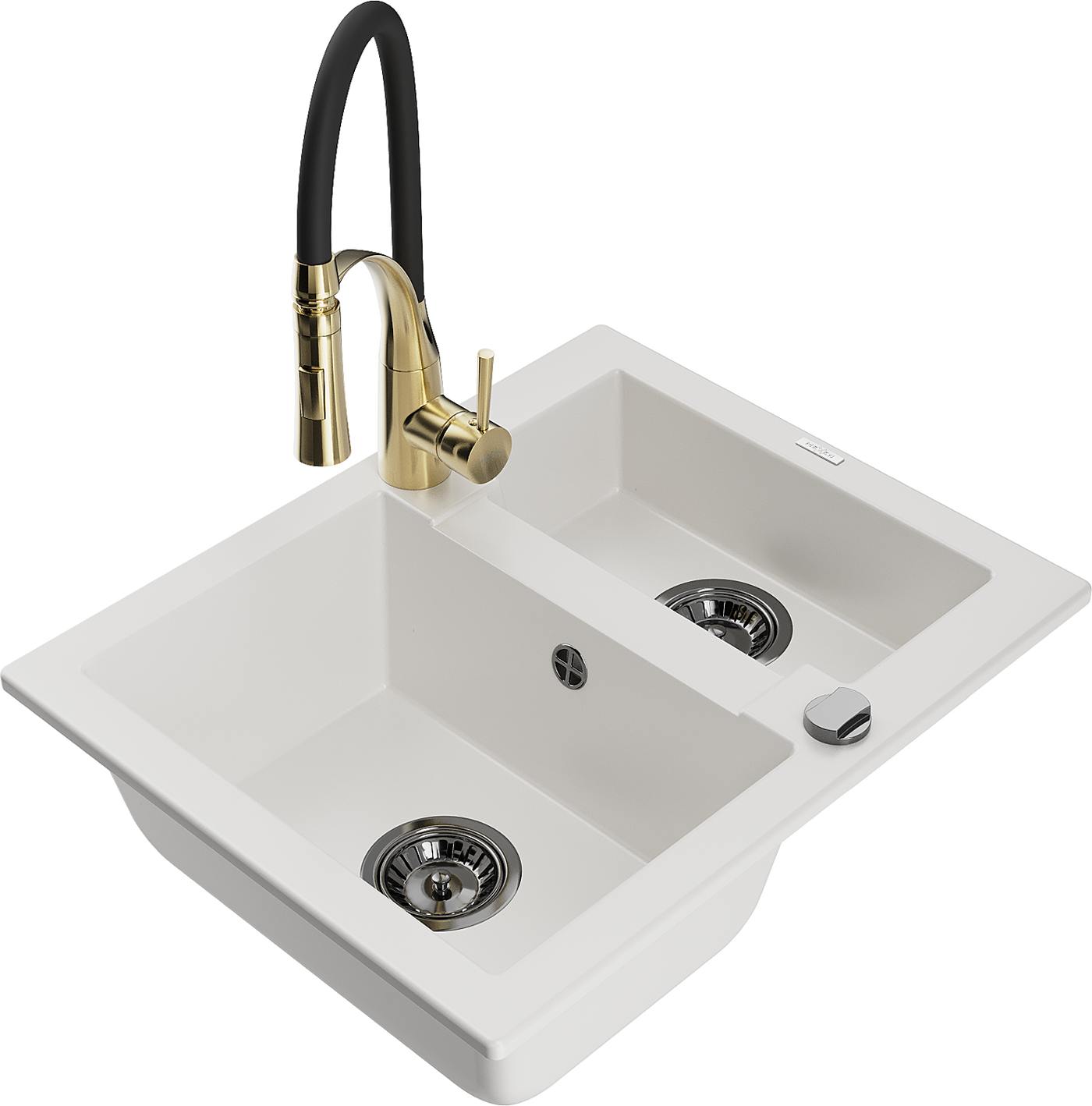 Mexen Carlos 1-compartment granite sink with a kitchen mixer tap Aster, White - 6518-20-73450-57-B