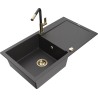 Mexen Leo 1-compartment granite sink with a drip tray and kitchen mixer tap Flora, spotted black - 6501-76-670401-57-G