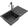 Mexen Pablo 1-compartment granite sink with a drip tray and kitchen mixer tap Flora, spotted black - 6510-76-670401-07-B