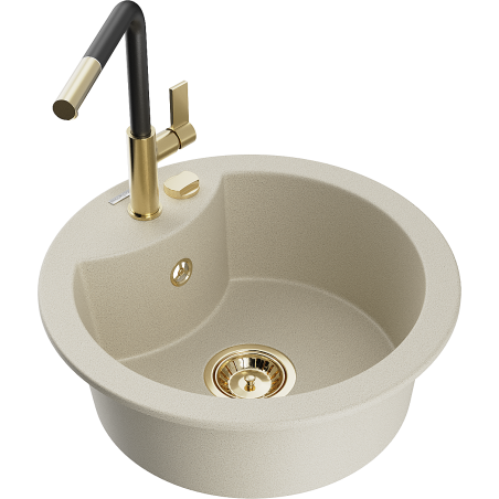 Mexen Diego 1-compartment granite sink with a kitchen mixer tap Flora, Beige - 6512-69-670401-57-G