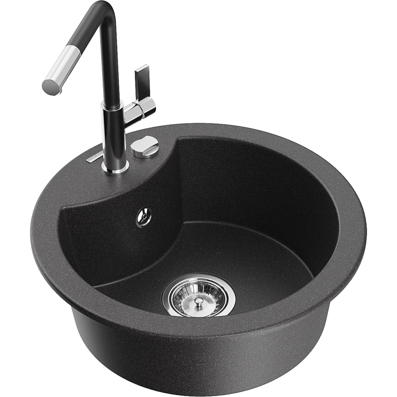 Mexen Diego 1-compartment granite sink with a kitchen mixer tap Flora, spotted black - 6512-76-670401-07