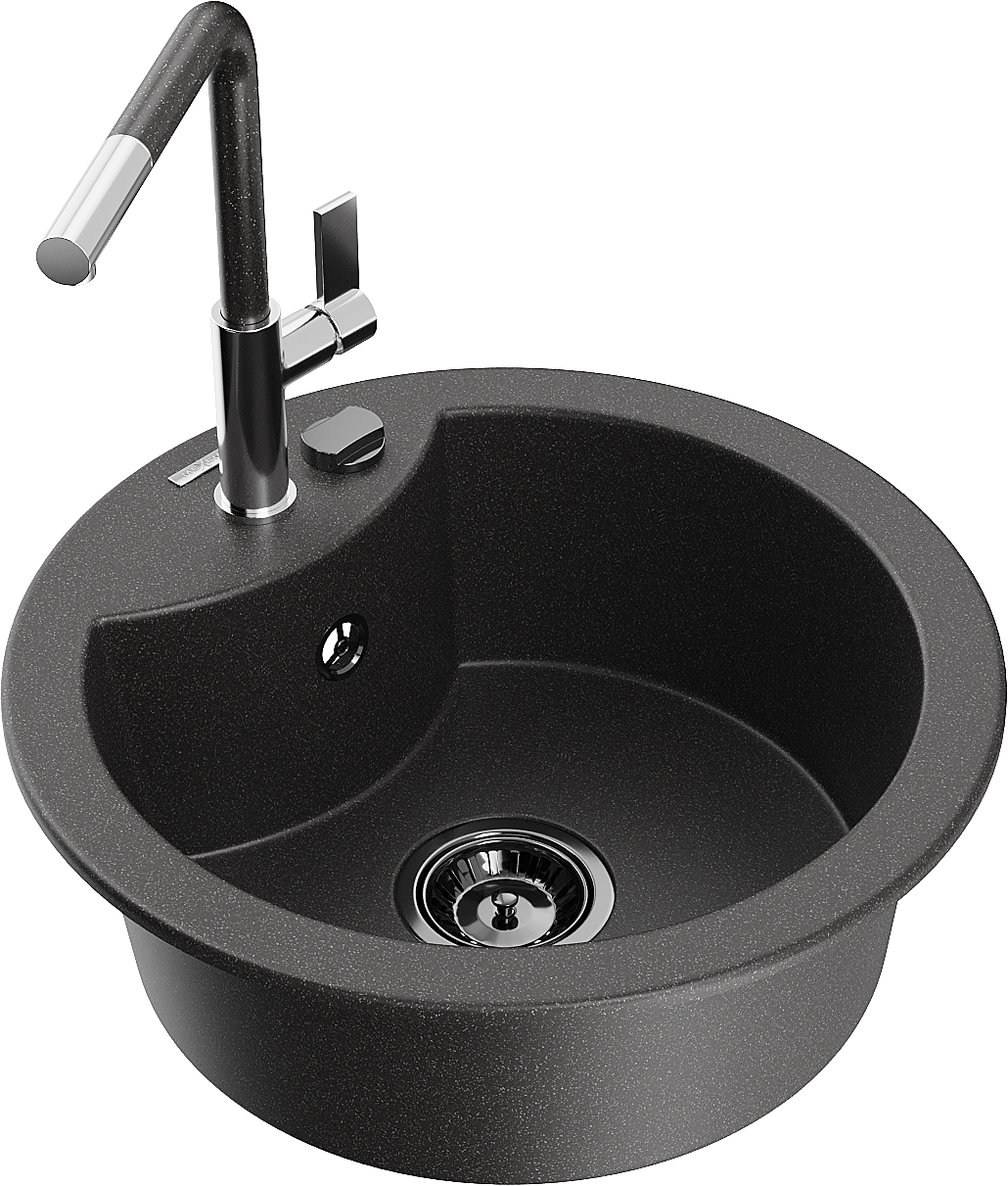 Mexen Diego 1-compartment granite sink with a kitchen mixer tap Flora, spotted black - 6512-76-670401-08-B