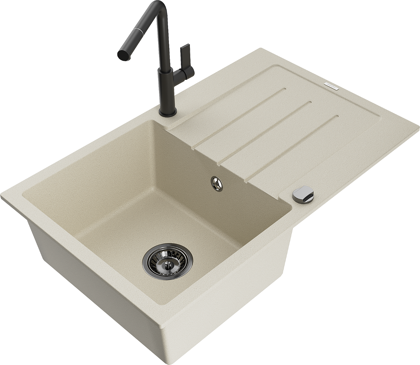 Mexen Bruno 1-compartment granite sink with a drip tray and kitchen mixer tap Flora, Beige - 6513-69-670401-70-B