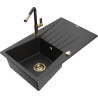 Mexen Cesar 1-compartment granite sink with a drip tray and kitchen mixer tap Flora, Black/Silver metallic - 6514-73-670401-57-G