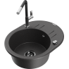 Mexen Kevin 1-compartment granite sink with a drip tray and kitchen mixer tap Flora, spotted black - 6517-76-670401-07-B