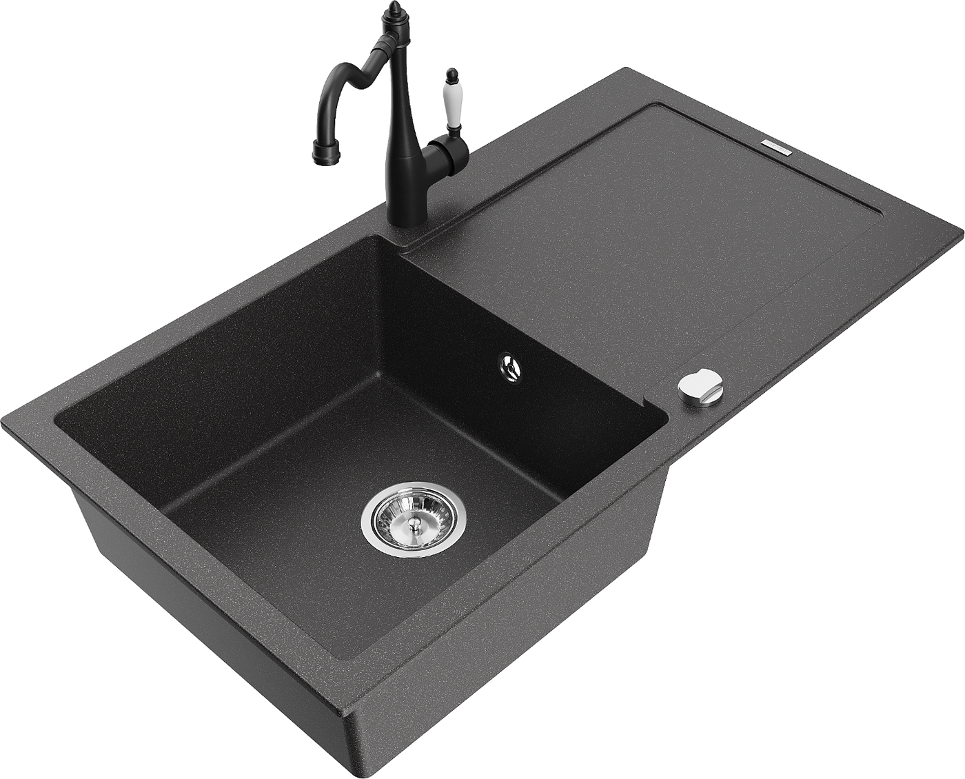 Mexen Leo 1-compartment granite sink with a drip tray and kitchen mixer tap Carla, spotted black - 6501-76-670700-70
