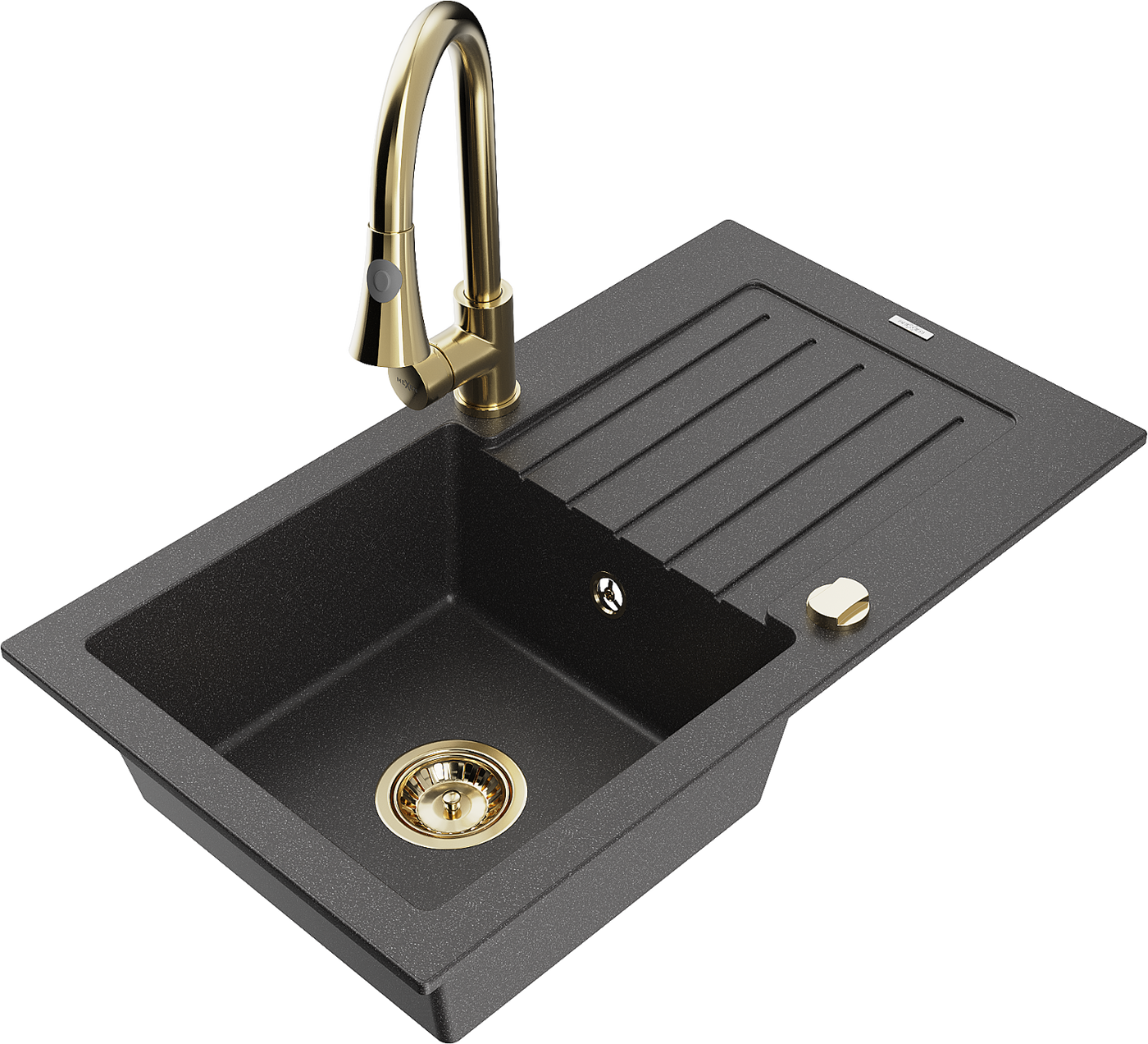 Mexen Pablo 1-compartment granite sink with a drip tray and kitchen mixer tap Elia, spotted black - 6510-76-670101-50