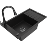 Mexen Elias 1-compartment granite sink with a drip tray and kitchen mixer tap Elia, Black - 6511-77-670101-70-B