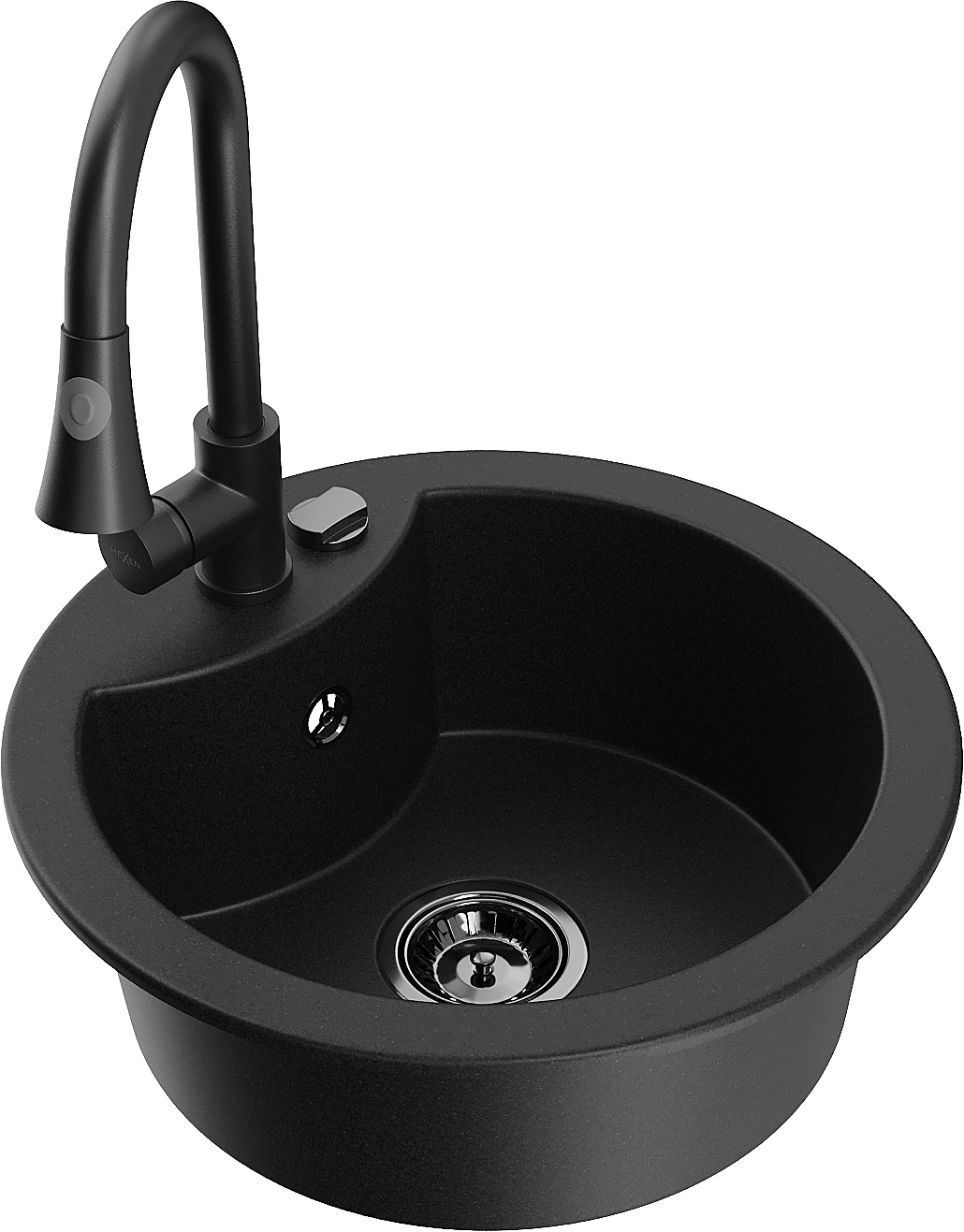Mexen Diego 1-compartment granite sink with a kitchen mixer tap Elia, Black - 6512-77-670101-70-B