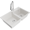Mexen Tomas 2-compartment granite sink with a kitchen mixer tap Elia, White - 6516-20-670101-00