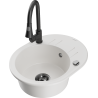 Mexen Kevin 1-compartment granite sink with a drip tray and kitchen mixer tap Elia, White - 6517-20-670101-70