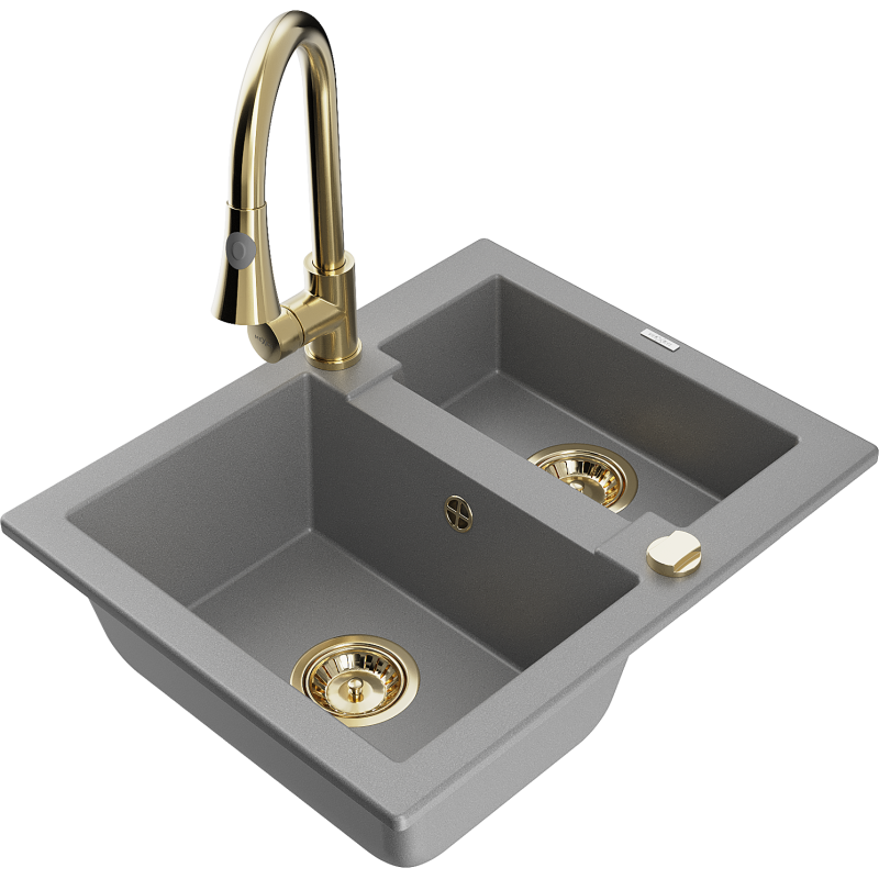 Mexen Carlos 1,5-compartment granite sink with a kitchen mixer tap Elia, Grey - 6518-71-670101-50