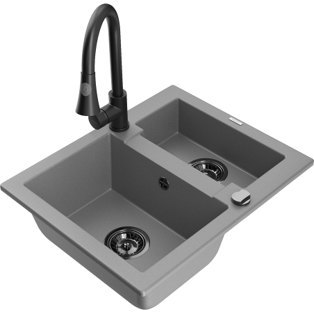 Mexen Carlos 1,5-compartment granite sink with a kitchen mixer tap Elia, Grey - 6518-71-670101-70-B