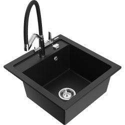 Mexen Vito 1-compartment granite sink with a kitchen mixer tap Duo, Black - 6503-77-671701-07