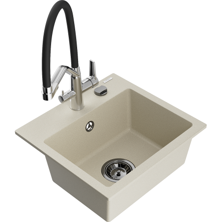 Mexen Milo 1-compartment granite sink with a kitchen mixer tap Duo, Beige - 6505-69-671701-07-B