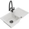 Mexen Pablo 1-compartment granite sink with a drip tray and kitchen mixer tap Duo, white - 6510-20-671701-70-B