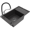 Mexen Elias 1-compartment granite sink with a drip tray and kitchen mixer tap Duo, Spotted black - 6511-76-671701-07-B