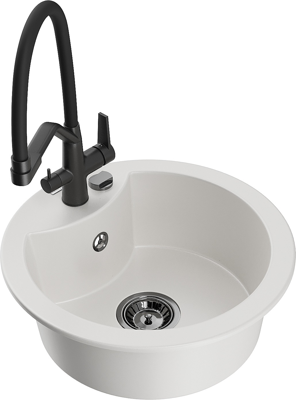 Mexen Diego 1-compartment granite sink with a kitchen mixer tap Duo, white - 6512-20-671701-70-B