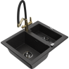 Mexen Carlos 1.5-compartment granite sink with a kitchen mixer tap Duo, Black/ silver metallic - 6518-73-671701-57-B