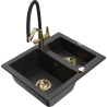 Mexen Carlos 1.5-compartment granite sink with a kitchen mixer tap Duo, Black/ gold metallic - 6518-75-671701-57-G