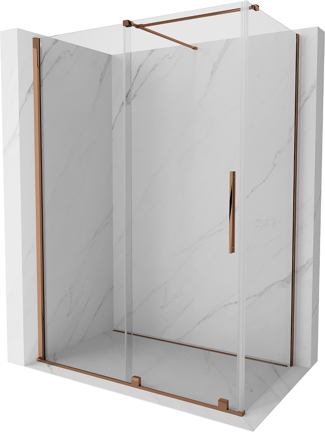 Mexen Velar extendable shower cubicle 150 x 75 cm, transparent, Rose gold - 871-150-075-01-60