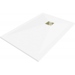 Mexen Stone+ composite rectangular shower tray 130 x 70 cm, white, with golden cover - 44107013-G