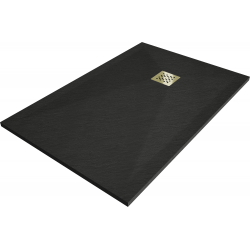 Mexen Stone+ composite rectangular shower tray 140 x 80 cm, black, gold cover - 44708014-G
