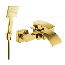 Mexen Aries R45 bathtub mixer tap with shower head, Gold - 74483R45-50