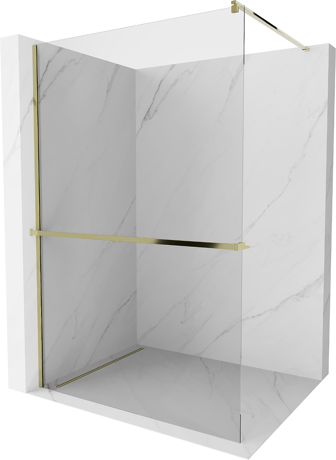 Mexen Kioto+ Walk-in Shower Wall with Shelf 85 x 200 cm, Transparent, Gold - 800-085-121-50-00