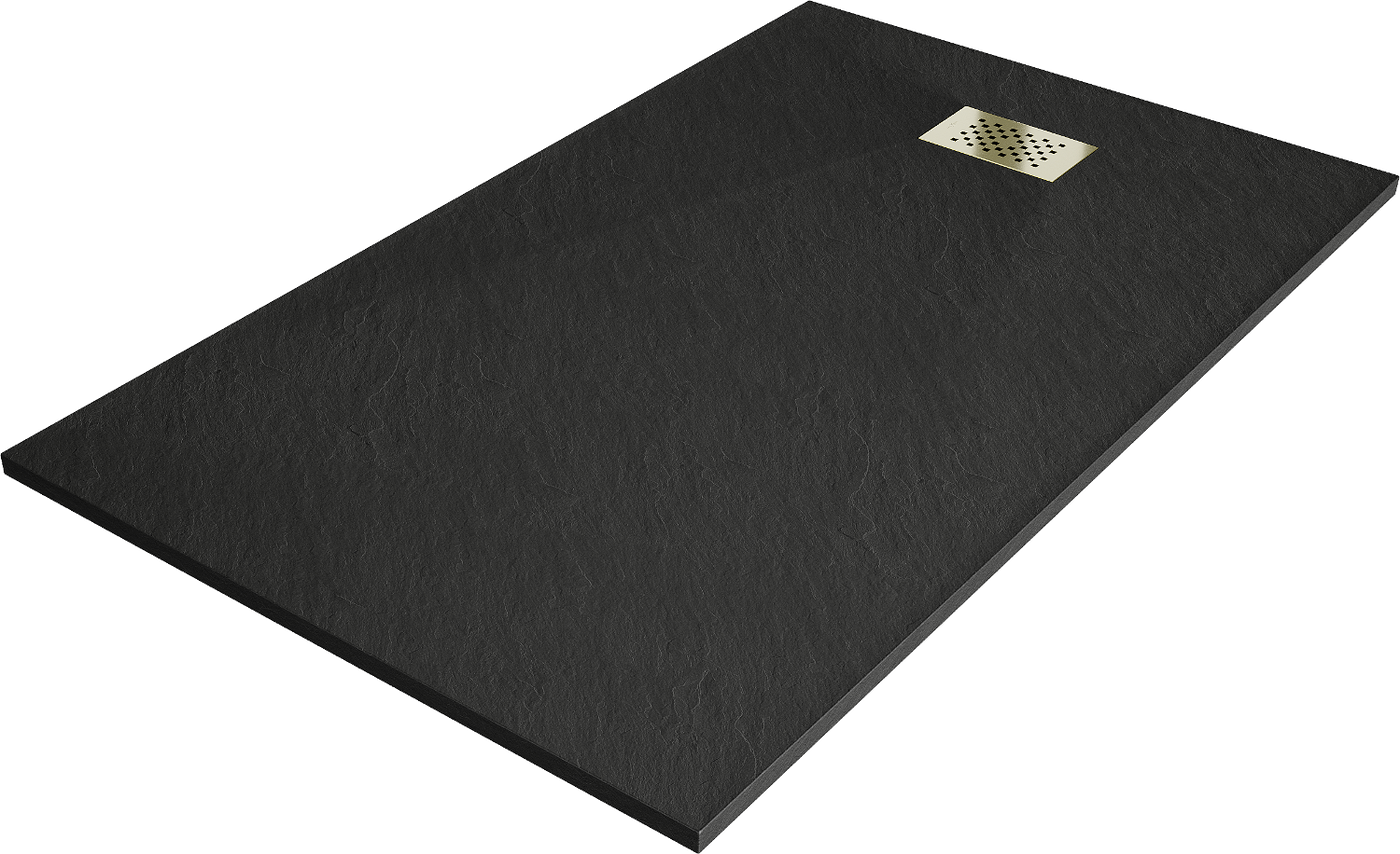 Mexen Hugo Rectangular Shower Tray SMC 140 x 80 cm, Black, Gold Cover