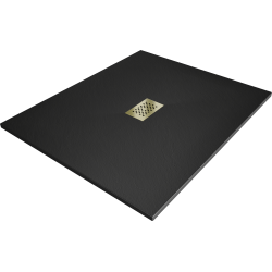 Mexen Hugo rectangular shower tray SMC 110 x 100 cm, black, gold cover - 42701011-G