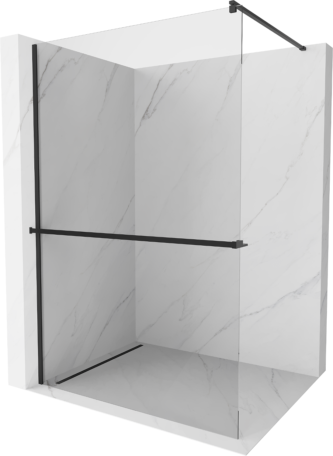Mexen Kioto+ Shower Screen with Walk-in Shelf 105 x 200 cm, Transparent, Black - 800-105-121-70-00