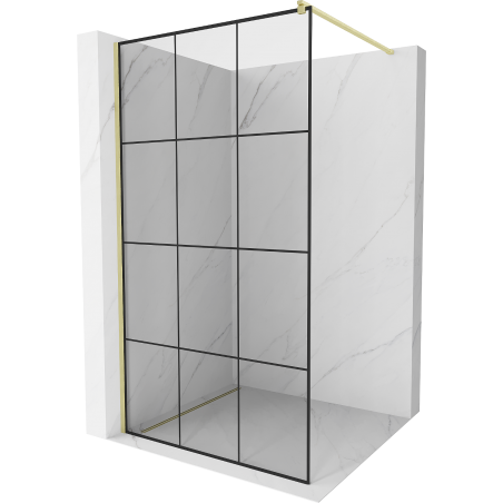 Mexen Kioto Walk-in Shower Panel 120 x 200 cm, black pattern 8 mm, brushed gold - 800-120-101-55-77