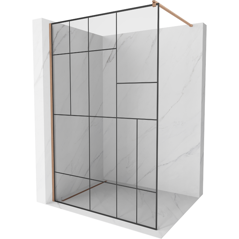 Mexen Kioto Walk-in Shower Wall 140 x 200 cm, Black Pattern 8 mm, Brushed Bronze - 800-140-101-65-78