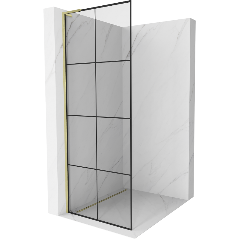 Mexen Kioto L Walk-in Shower Wall 90 x 200 cm, Black Pattern, Brushed Gold - 800-090-103-55-77