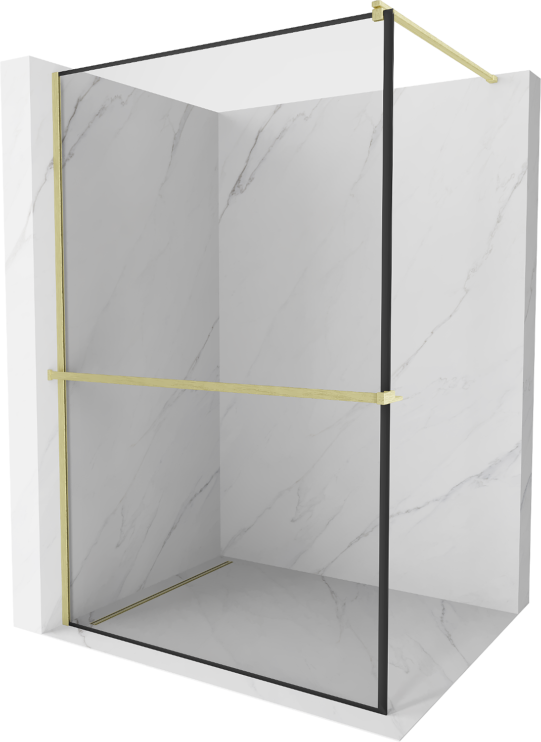 Mexen Kioto+ shower wall with a Walk-in shelf 90 x 200 cm, black pattern, brushed gold - 800-090-121-55-70