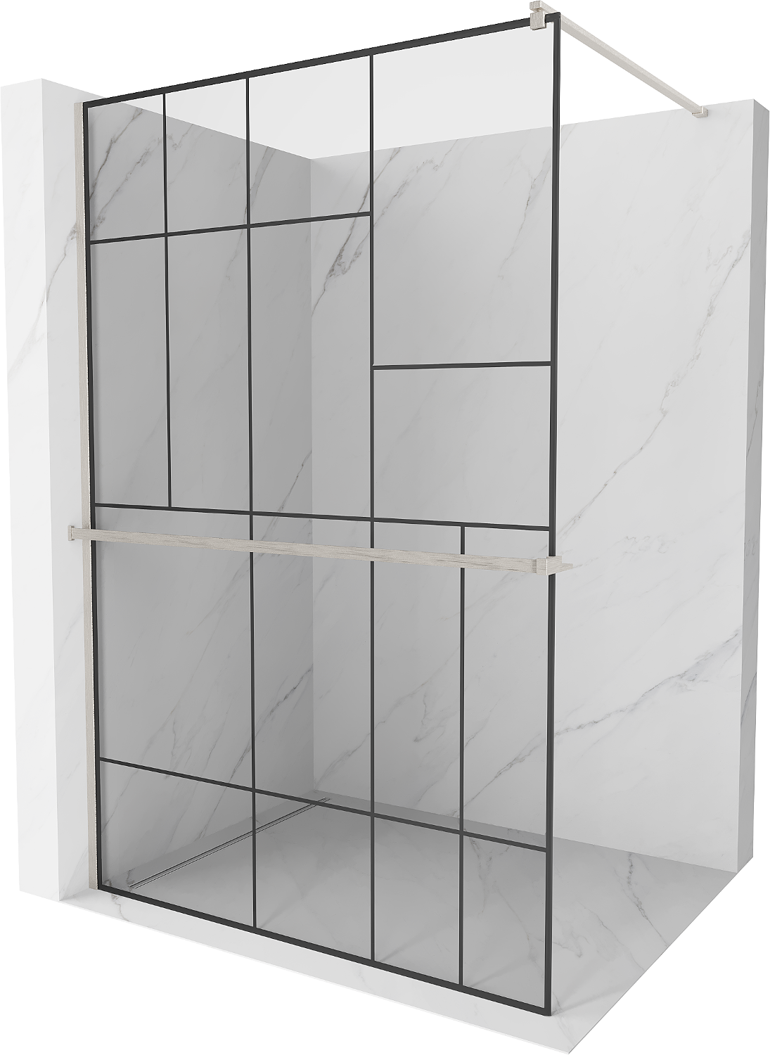 Mexen Kioto+ Walk-in Shower Panel with Shelf 80 x 200 cm, Black Pattern, Brushed Nickel - 800-080-121-97-78