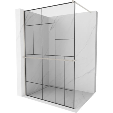 Mexen Kioto+ Walk-in Shower Wall with Shelf 90 x 200 cm, Black Pattern, Brushed Nickel - 800-090-121-97-78