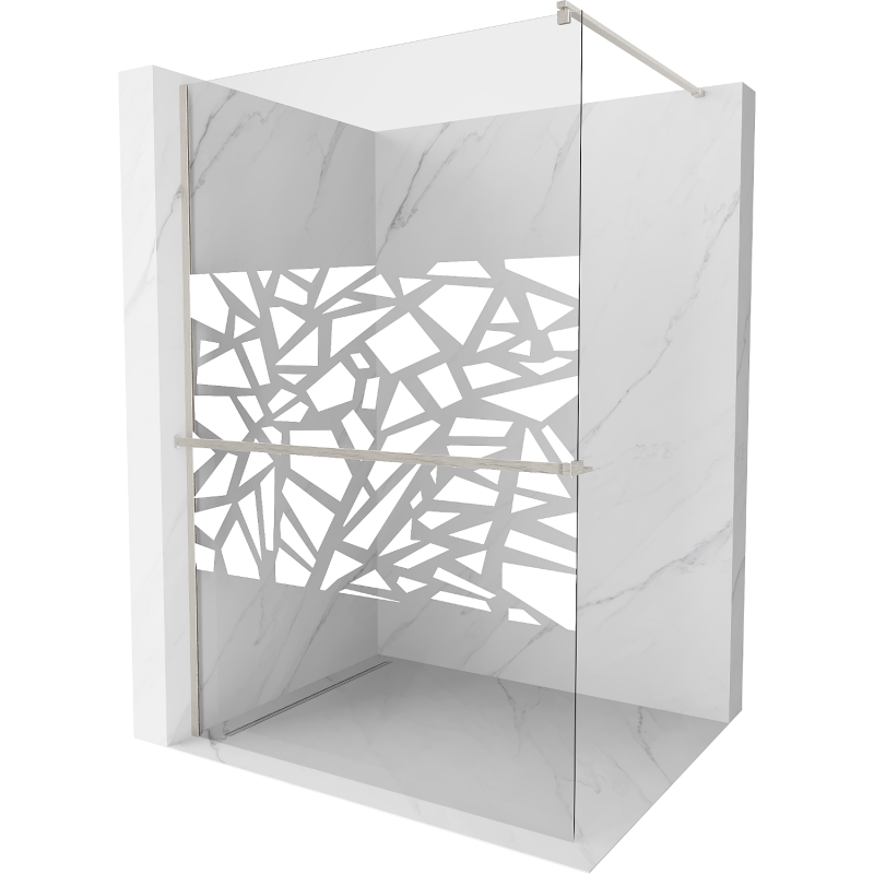 Mexen Kioto+ Shower Wall with Walk-in Shelf 70 x 200 cm, White Pattern, Brushed Nickel - 800-070-121-97-85