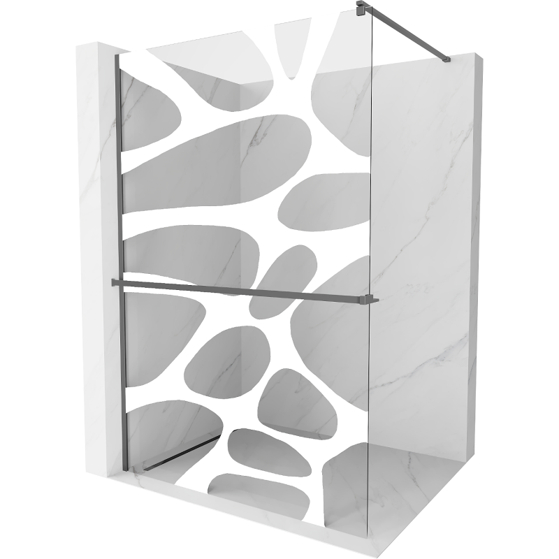 Mexen Kioto+ Walk-in Shower Wall with Shelf 90 x 200 cm, White Pattern, Gun Metal - 800-090-121-95-97