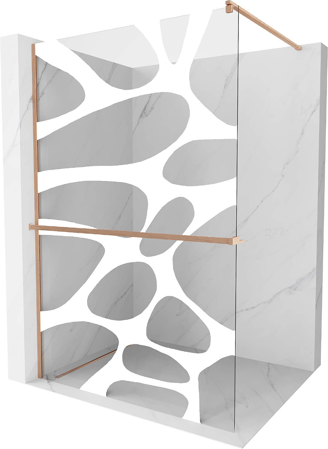 Mexen Kioto+ Shower Wall with Walk-in Shelf 140 x 200 cm, White Pattern, Brushed Bronze - 800-140-121-65-97