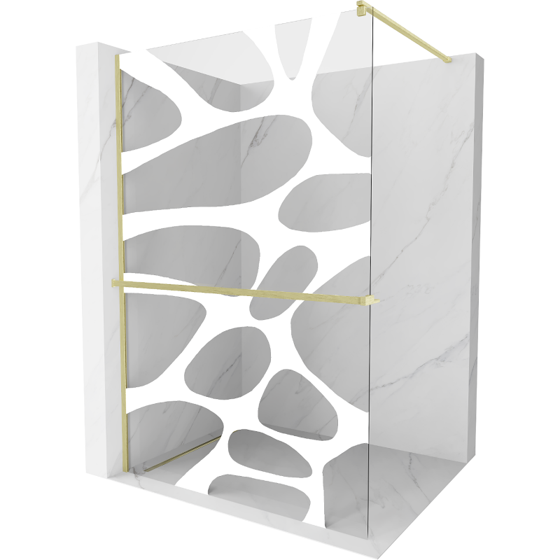 Mexen Kioto+ Shower Wall with Walk-in Shelf 100 x 200 cm, White Pattern, Brushed Gold - 800-100-121-55-97